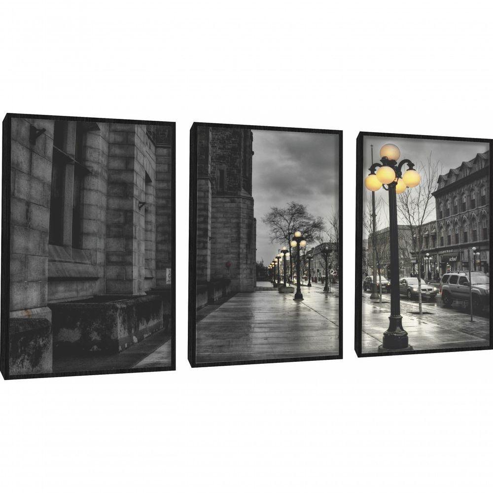 Quadros Decorativos Cidade Tons De Cinza Com Moldura Preto - 1