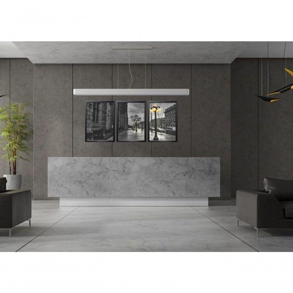 Quadros Decorativos Cidade Tons De Cinza Com Moldura Preto - 3