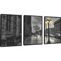 Quadros Decorativos Cidade Tons De Cinza Com Moldura Preto - 1