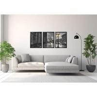Quadros Decorativos Cidade Tons De Cinza Com Moldura Preto - 2