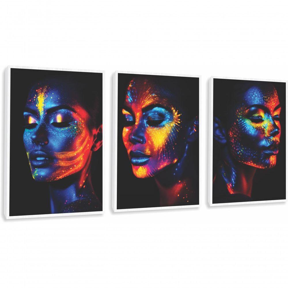 Quadro Decorativo Mulher Maquiagem Neon Com Moldura Branco - 1