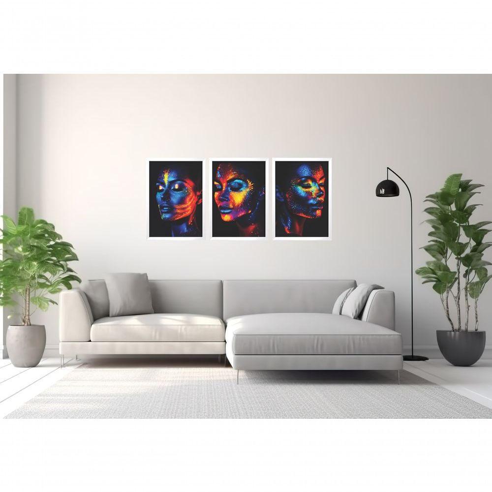 Quadro Decorativo Mulher Maquiagem Neon Com Moldura Branco - 2