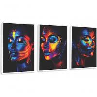 Quadro Decorativo Mulher Maquiagem Neon Com Moldura Branco - 1