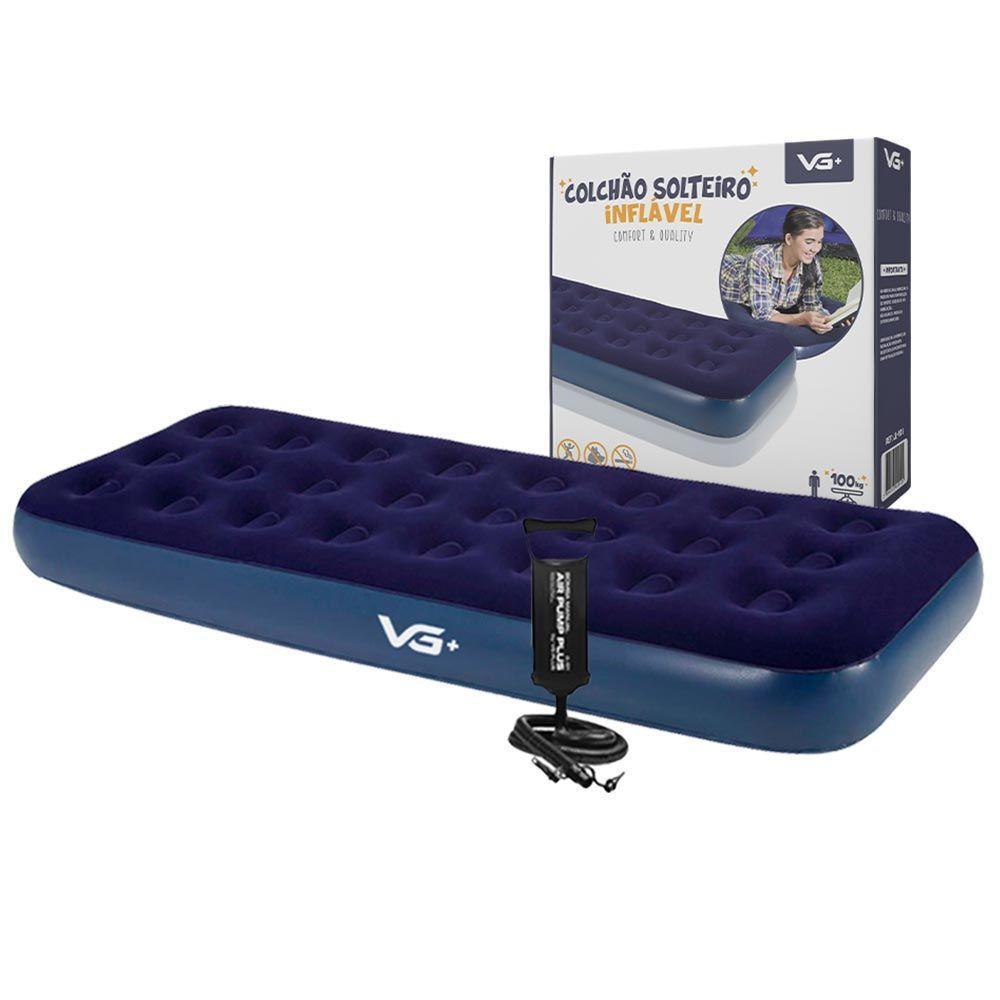 Colchão Solteiro Inflável + Bomba De Ar Manual Vg Plus - 1