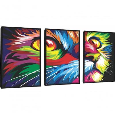 Quadro Decorativo Gato Colorido Com Moldura Preto