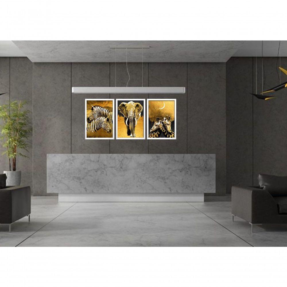 Quadro Decorativo Pintura Zebra, Elefante, Girafa Com Moldura Branco - 2