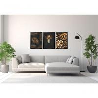 Quadro Decorativo Folhagem Leão Dourada Com Moldura Preto - 2