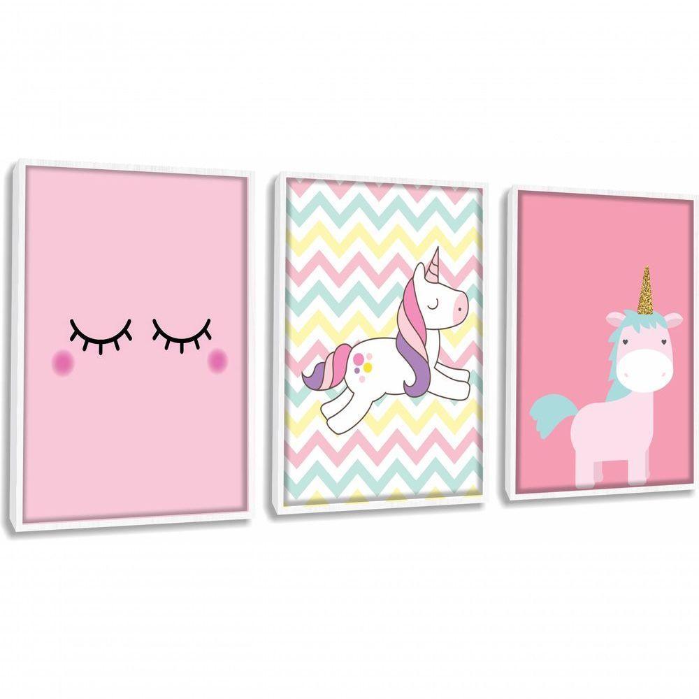Quadro Decorativo Infantil Unicórnio Com Moldura Branco - 1