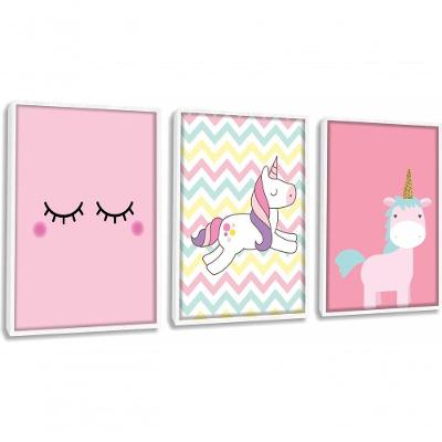Quadro Decorativo Infantil Unicórnio Com Moldura Branco