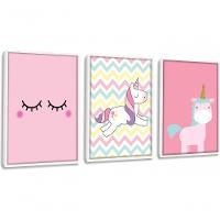 Quadro Decorativo Infantil Unicórnio Com Moldura Branco - 1
