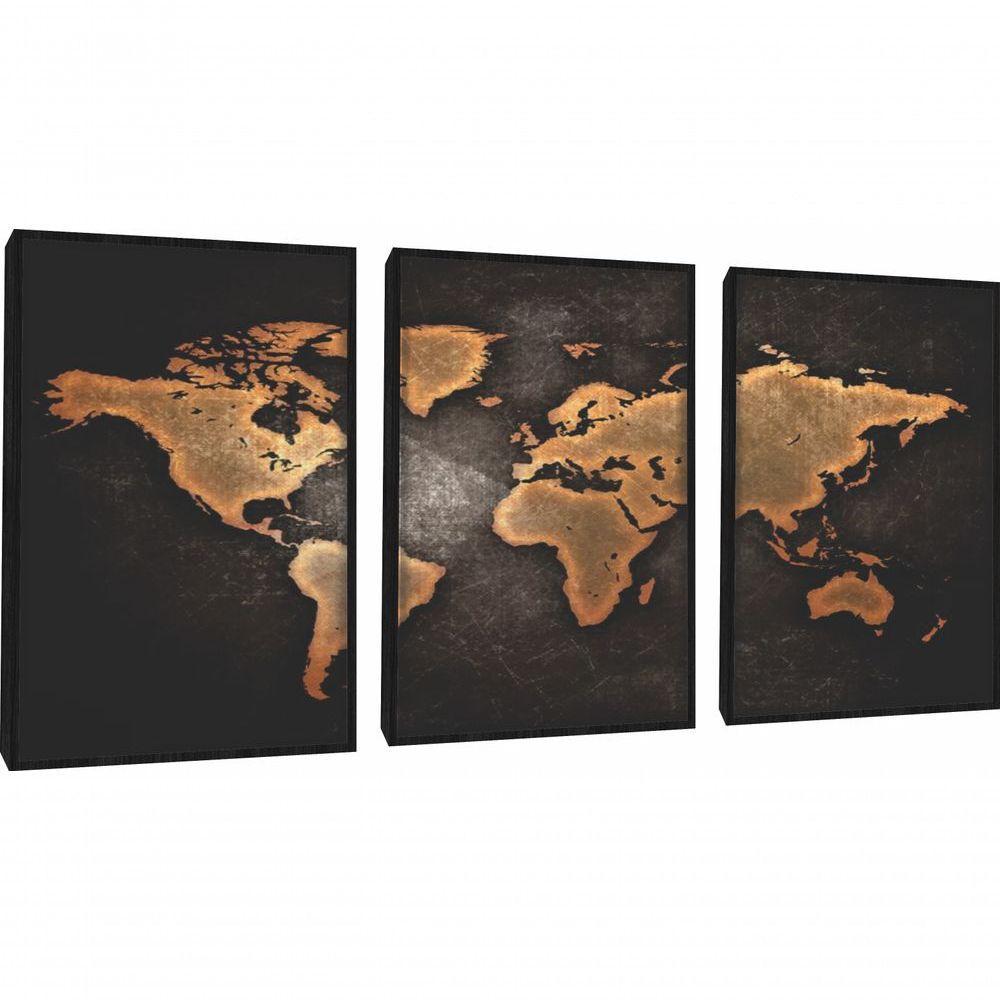 Quadro Decorativo Mapa Mundi Com Moldura Preto - 1