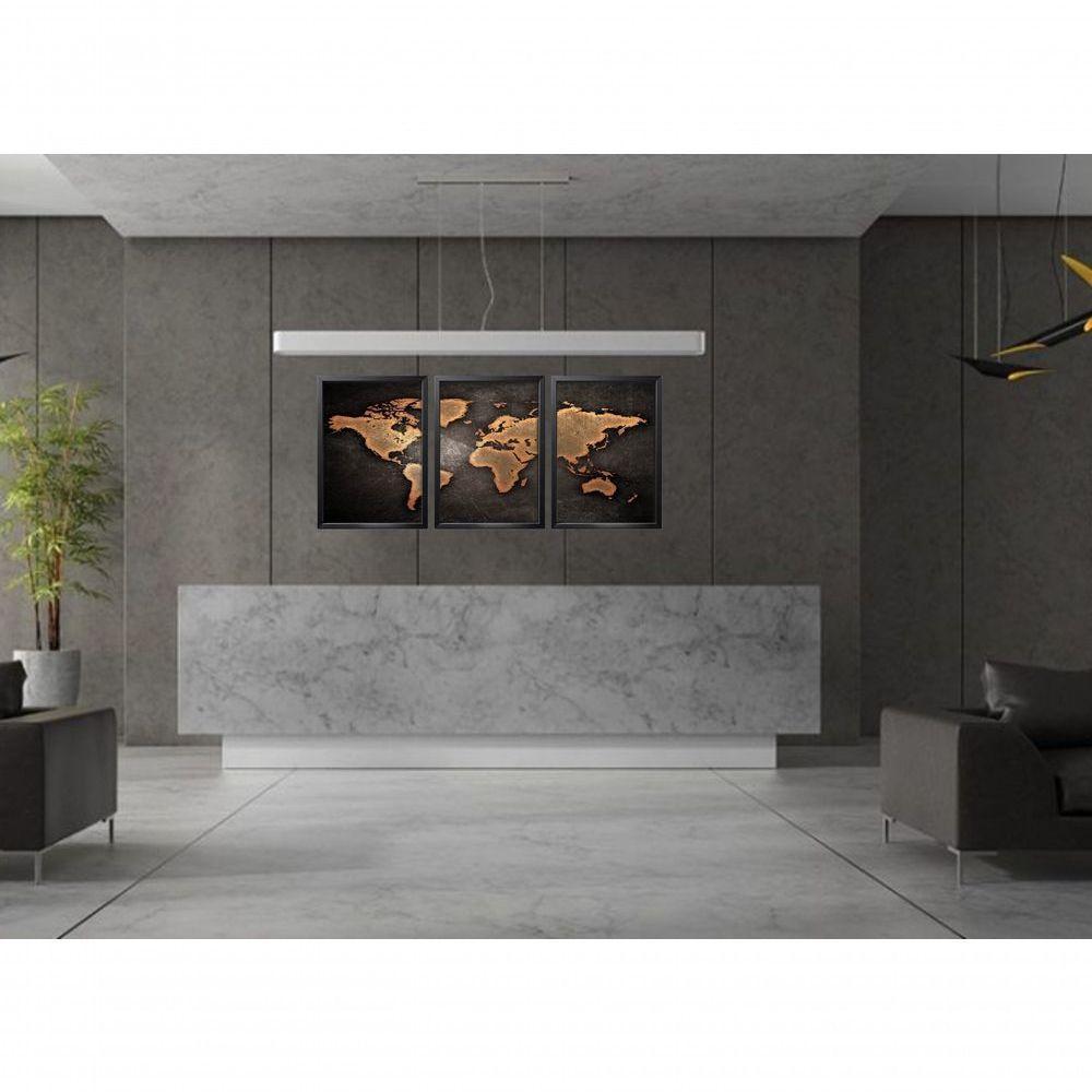 Quadro Decorativo Mapa Mundi Com Moldura Preto - 2