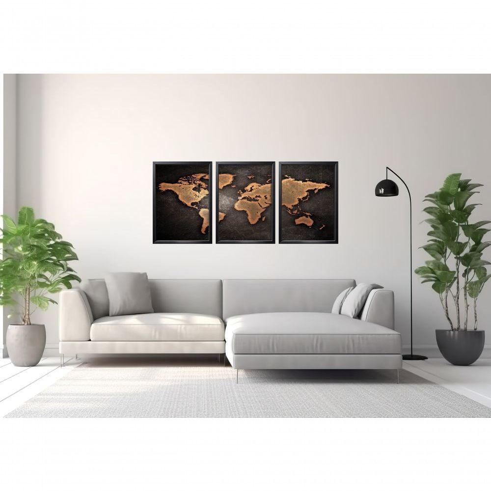 Quadro Decorativo Mapa Mundi Com Moldura Preto - 3