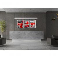 Quadro Decorativo Flor Vermelha Fundo Cinza Com Moldura Branco - 2