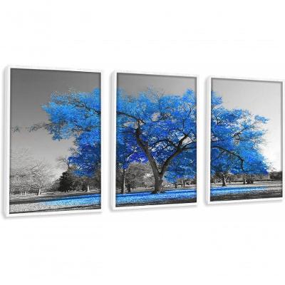 Quadros Decorativos árvore Cor Azul Com Moldura Branco