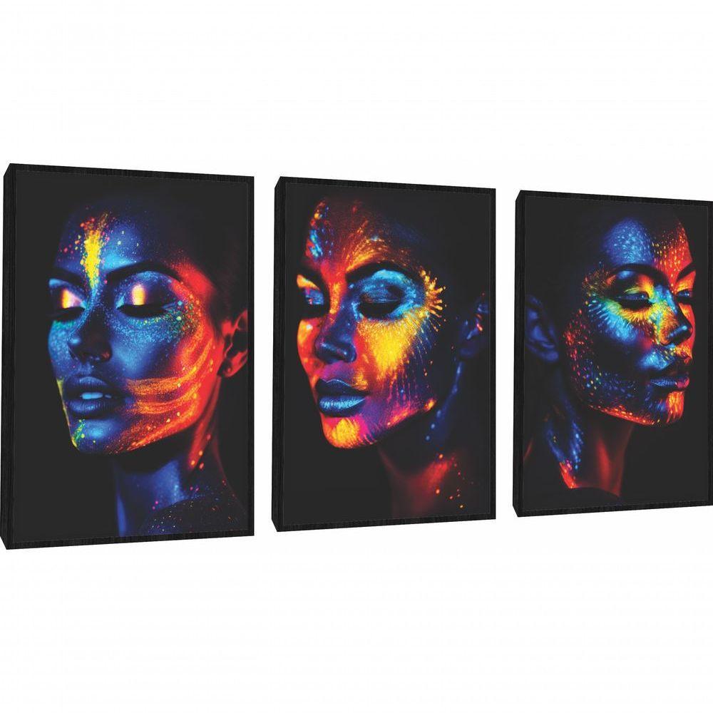 Quadro Decorativo Mulher Maquiagem Neon Com Moldura Preto - 1