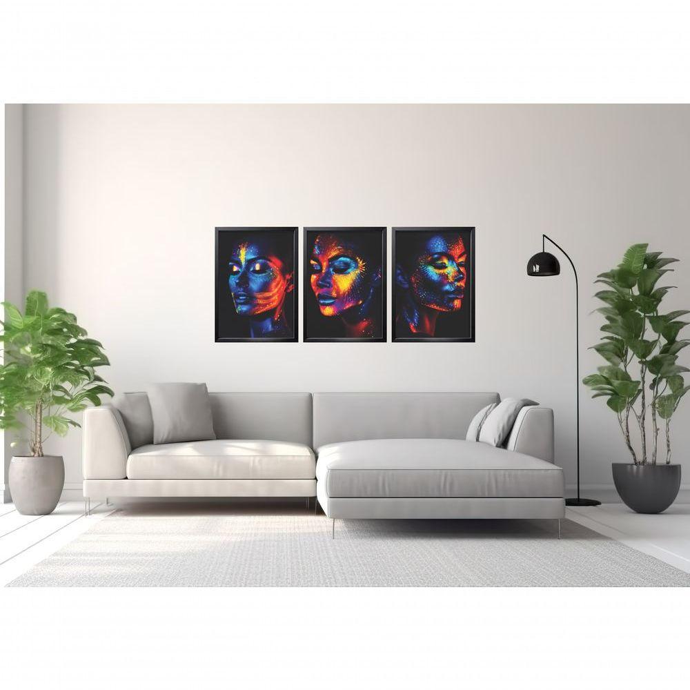 Quadro Decorativo Mulher Maquiagem Neon Com Moldura Preto - 2