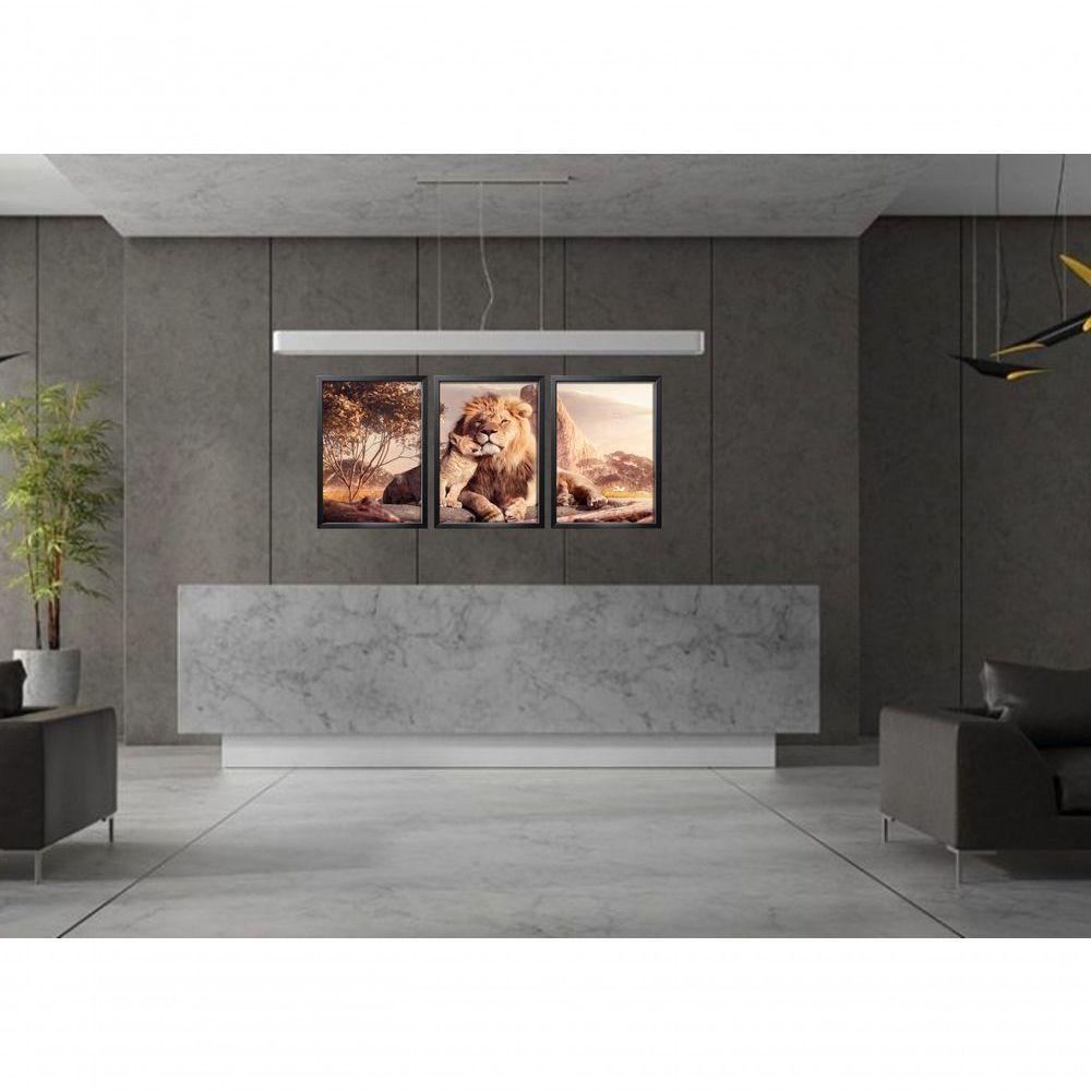 Quadro Decorativo Leão Família Com Moldura Preto - 2