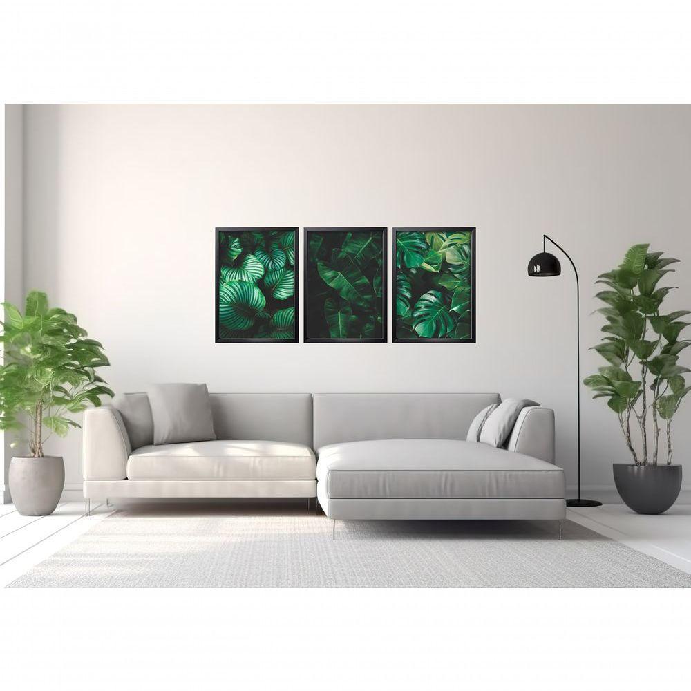 Quadro Decorativo Folhagem Verde Com Moldura Preto - 2