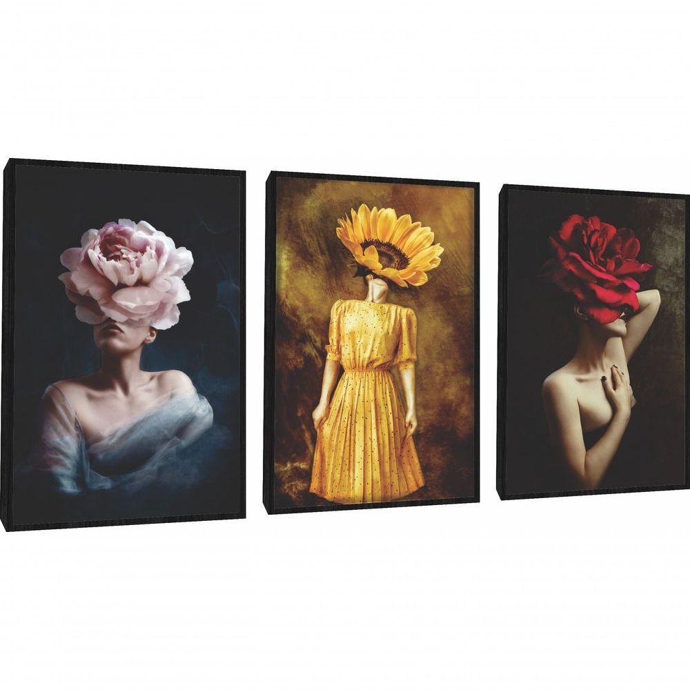 Quadro Decorativo Mulher Com Flor Com Moldura Preto - 1