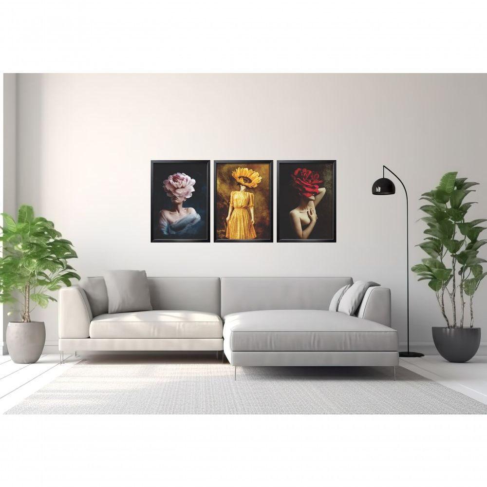 Quadro Decorativo Mulher Com Flor Com Moldura Preto - 3