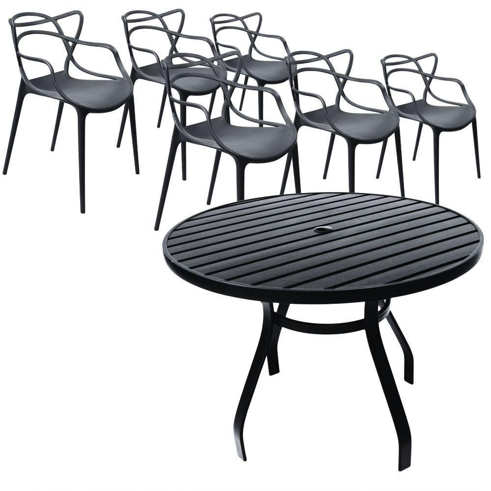 Jogo Conjunto Mesa 1,20m Alumínio + 6 Cadeiras Alegra Jardim Jantar Preto - 1