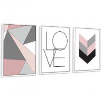 Quadro Decorativo Love Amor Abstratos Geométricos Com Moldura Branco - 1