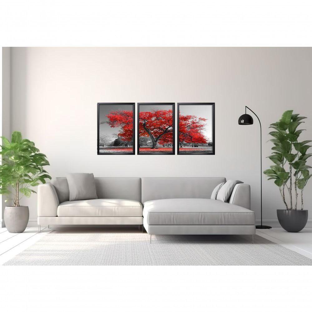 Quadros Decorativos árvore Vermelha Com Moldura Preto - 2