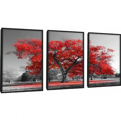 Quadros Decorativos árvore Vermelha Com Moldura Preto