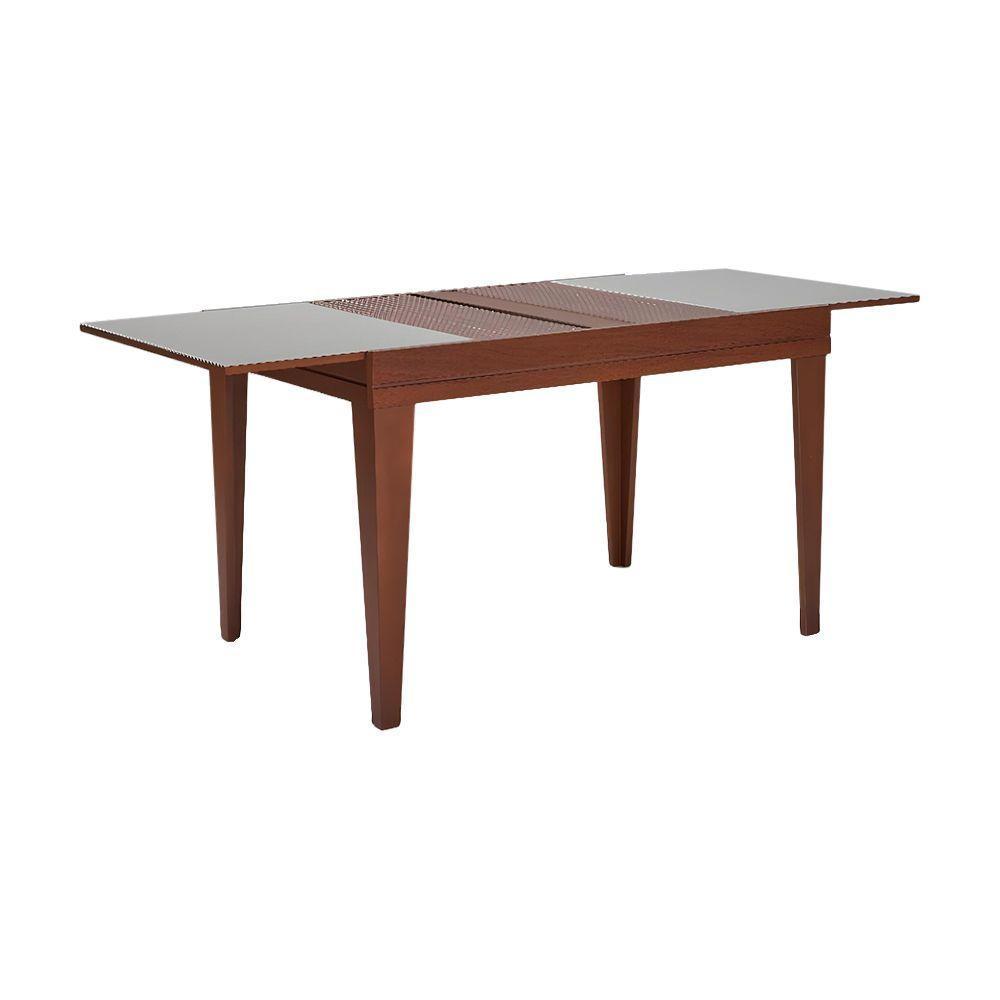 Mesa De Jantar 1,20m Extensível 1,80m Gênova Em Madeira Maciça Imbuia Tampo Em Vidro Off White - 1