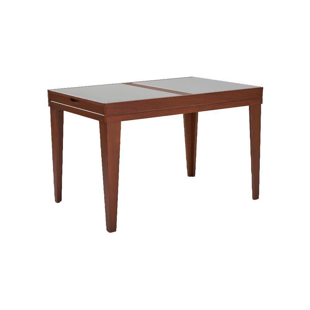 Mesa De Jantar 1,20m Extensível 1,80m Gênova Em Madeira Maciça Imbuia Tampo Em Vidro Off White - 2