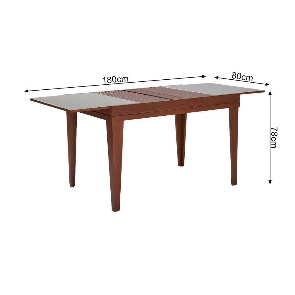 Mesa De Jantar 1,20m Extensível 1,80m Gênova Em Madeira Maciça Imbuia Tampo Em Vidro Off White - 4