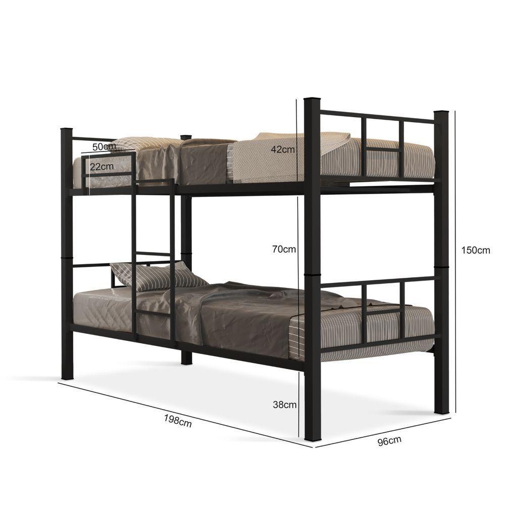 Beliche Solteiro Padrão Aço Vira 2 Cama Escada Grade Proteção Preto - 4