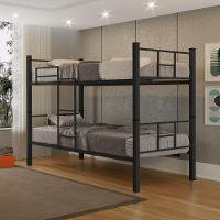 Beliche Solteiro Padrão Aço Vira 2 Cama Escada Grade Proteção Preto - 2