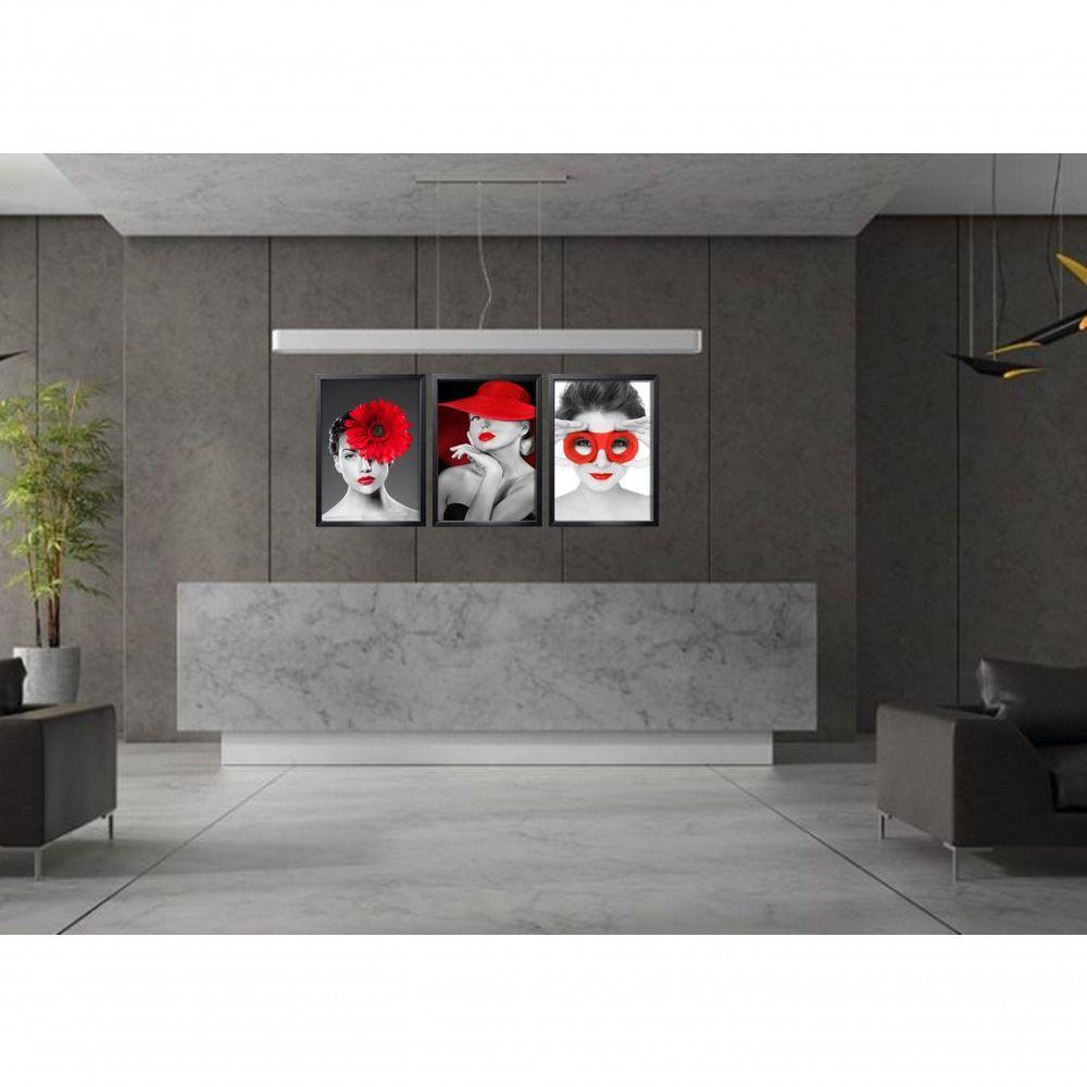 Quadro Decorativo Mulher Tons Cinza E Vermelho Com Moldura Preto - 3