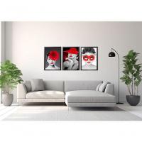 Quadro Decorativo Mulher Tons Cinza E Vermelho Com Moldura Preto - 2