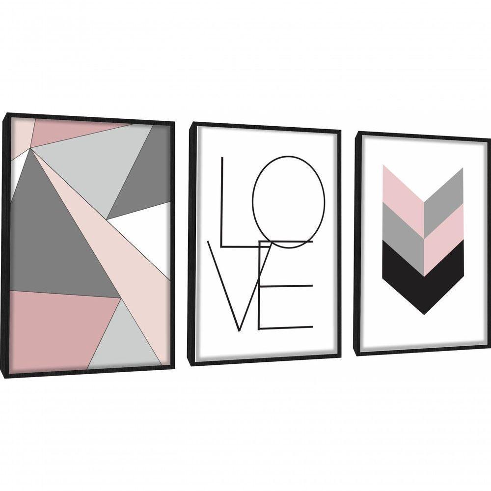 Quadro Decorativo Love Amor Abstratos Geométricos Com Moldura Preto - 1