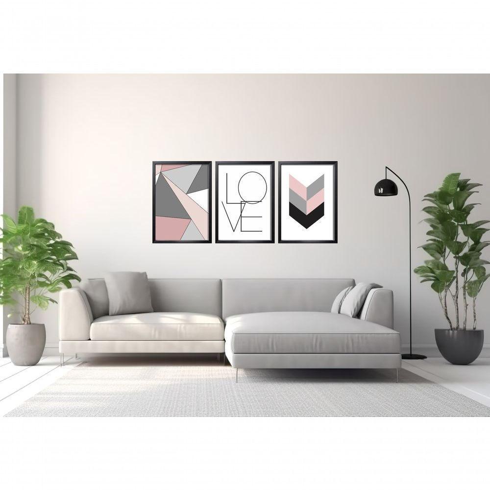 Quadro Decorativo Love Amor Abstratos Geométricos Com Moldura Preto - 3