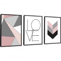 Quadro Decorativo Love Amor Abstratos Geométricos Com Moldura Preto - 1