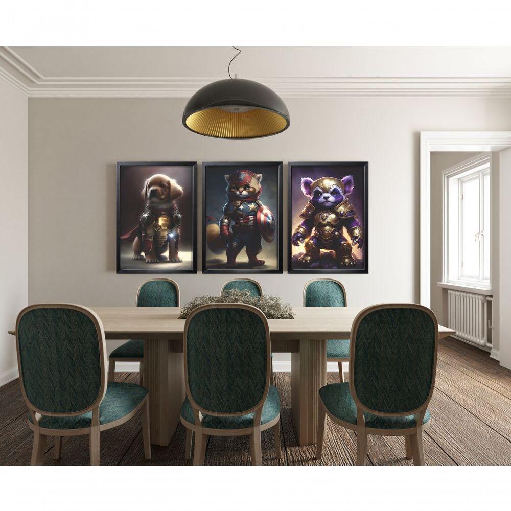 Quadro Decorativo Super Heróis Pets Com Moldura Preto - 2