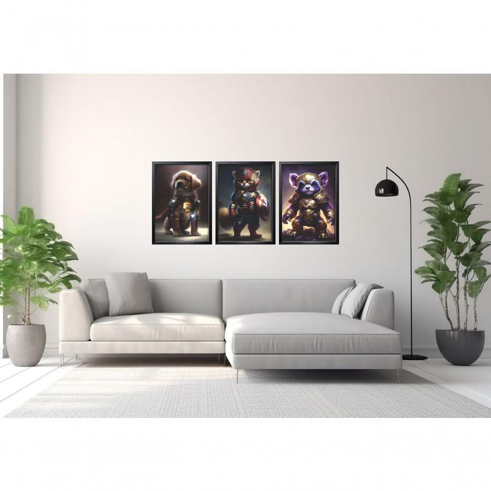 Quadro Decorativo Super Heróis Pets Com Moldura Preto - 3