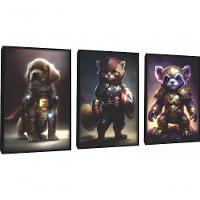 Quadro Decorativo Super Heróis Pets Com Moldura Preto - 1