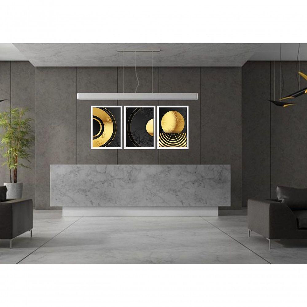 Quadro Decorativo Abstrato Círculo Gold Com Moldura Branco - 2