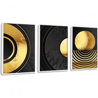 Quadro Decorativo Abstrato Círculo Gold Com Moldura Branco