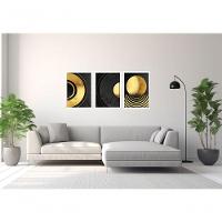 Quadro Decorativo Abstrato Círculo Gold Com Moldura Branco - 3
