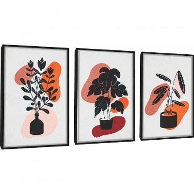 Quadro Decorativo Vaso De Planta Ilustrativo Com Moldura Preto