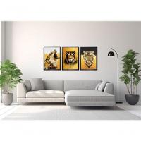 Quadro Decorativo Pintura Lobo, Leão, Tigre Com Moldura Preto - 3