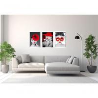 Quadro Decorativo Mulher Tons Cinza E Vermelho Com Moldura Branco - 3