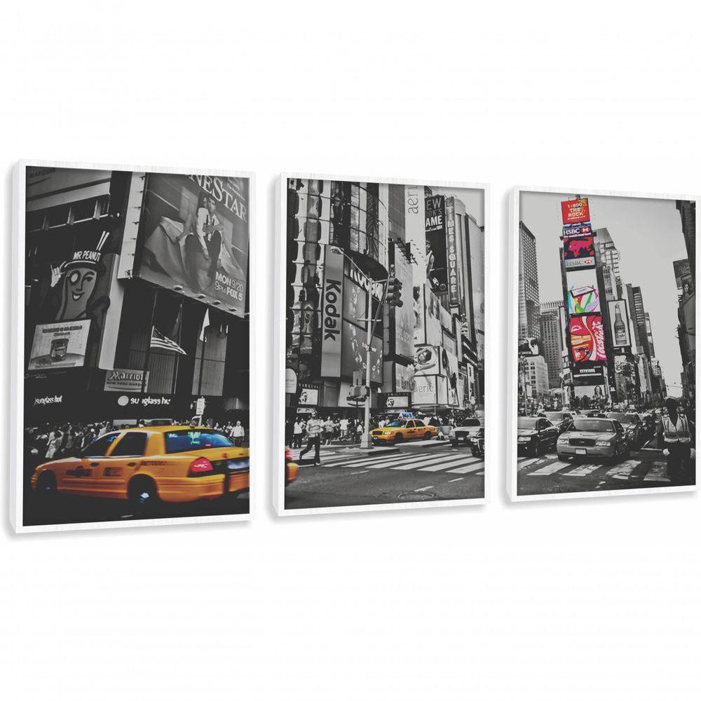 Quadro Decorativo Rua New York Com Moldura Branco - 1