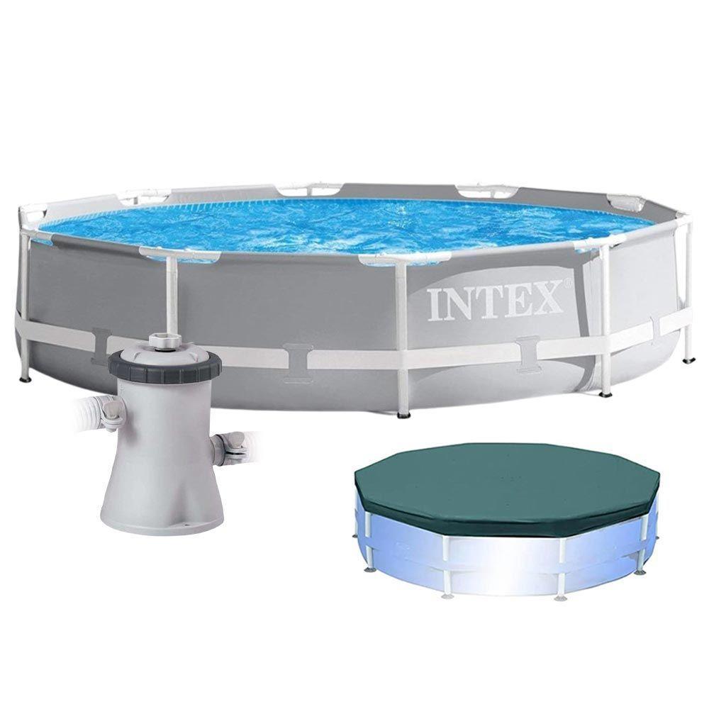 Piscina Intex 4.485 Litros Estrutural Prism Cinza Capa E Bomba Filtrante 220v Intex - 1